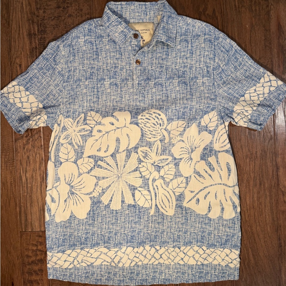 Men’s Island Republic Blue White Floral Hawaiian Resort Wear Silk Men's Shirt XL - Picture 3 of 9